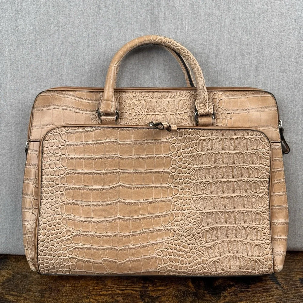Bueno Faux Leather Embossed Croc Top Handle Bag Tan Laptop Business‎ Bag